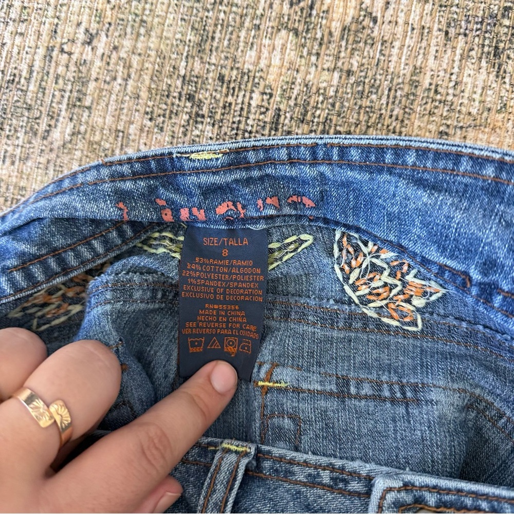Vintage Y2K 90's Denim Embroidered Blue Bootcut Jeans Low Rise Floral - Picture 6 of 7